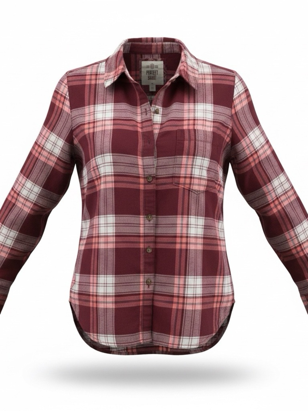 SO Perfect Shirt Women's M Burgundy Pink Plaid Flannel Button Down Relaxed Soft - Picture 2 of 9